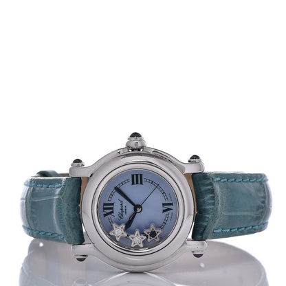 Chopard Stainless Steel Alligator Diamond Blue Sapphire Blue Mother of Pearl 26mm Happy Sport Star Quartz Watch 3 of 9
