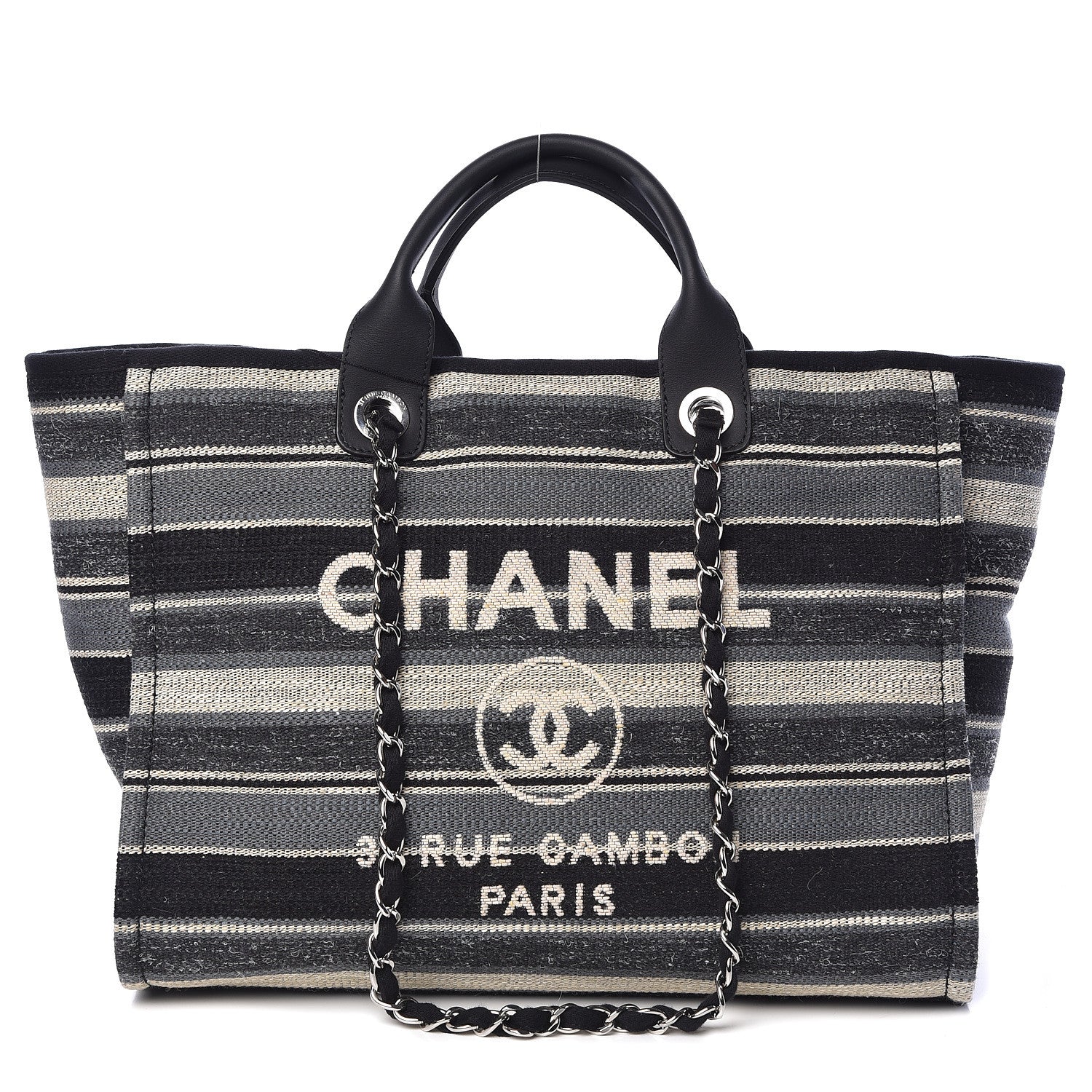 Chanel Striped Canvas Medium Deauville Tote Black 1 of 11