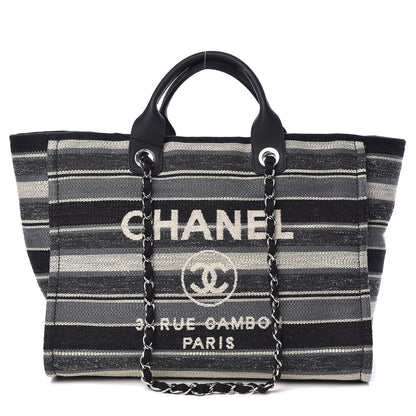 Chanel Striped Canvas Medium Deauville Tote Black 1 of 11