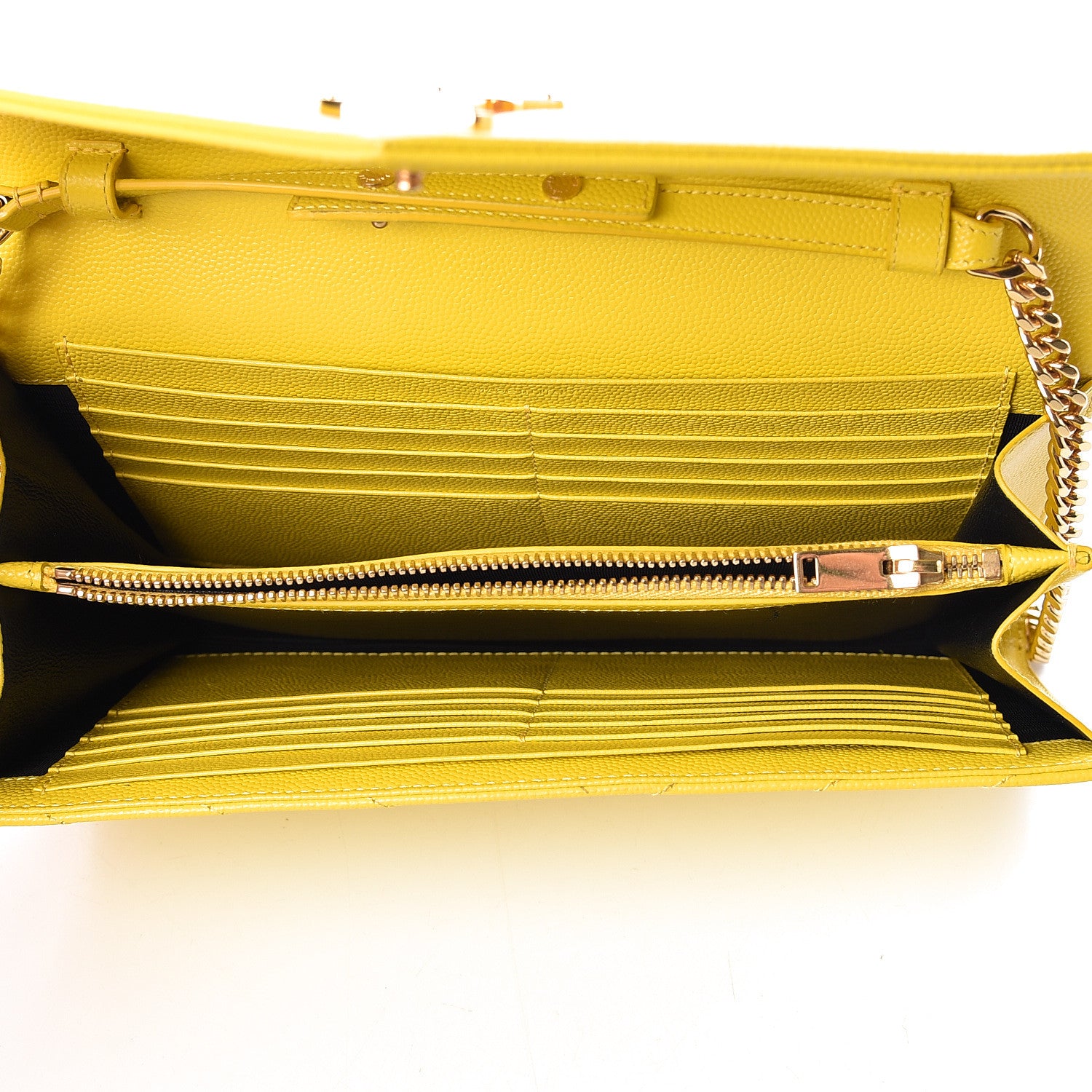 Saint Laurent Grain De Poudre Matelasse Chevron Monogram Chain Wallet Yellow 5 of 11