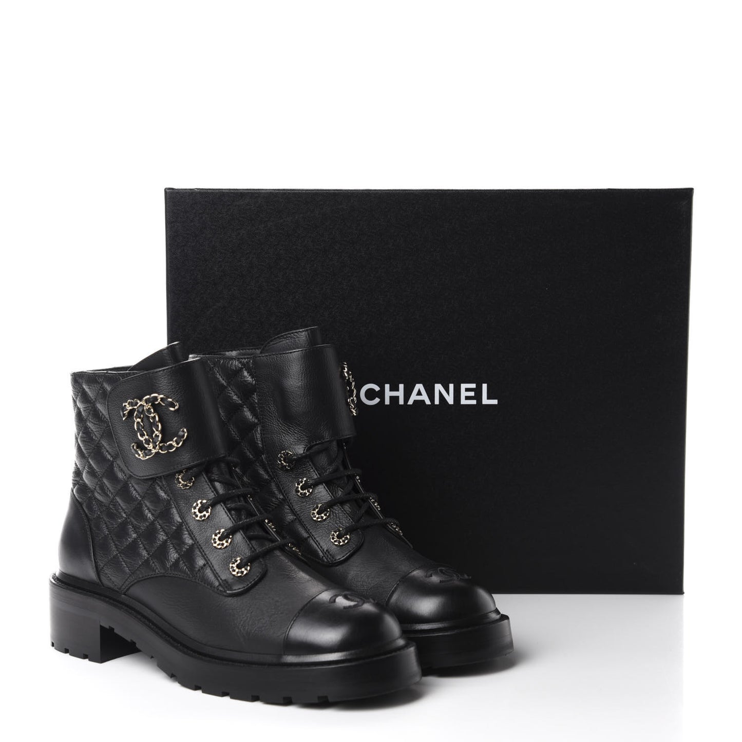 Shiny Goatskin Calfskin Quilted Lace Up Combat Boots 40.5 Black