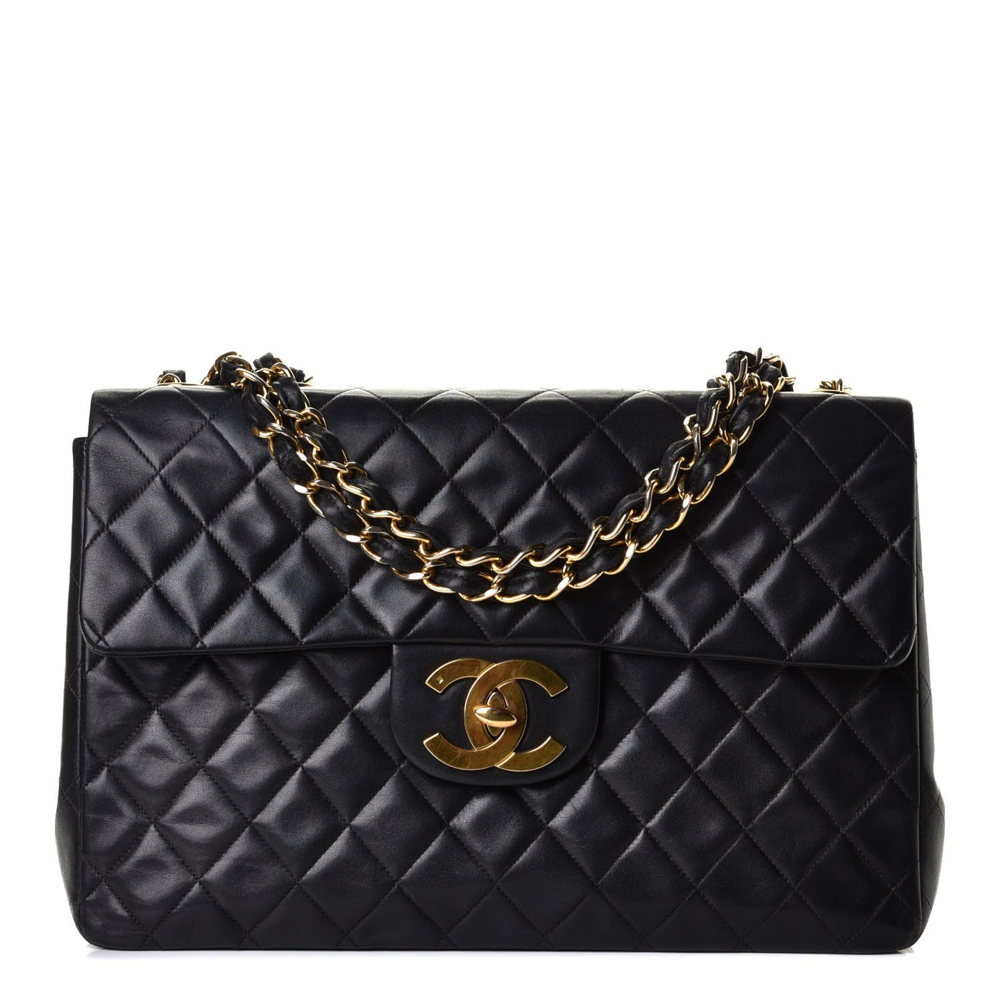 Lambskin Quilted XL Jumbo Single Flap Black