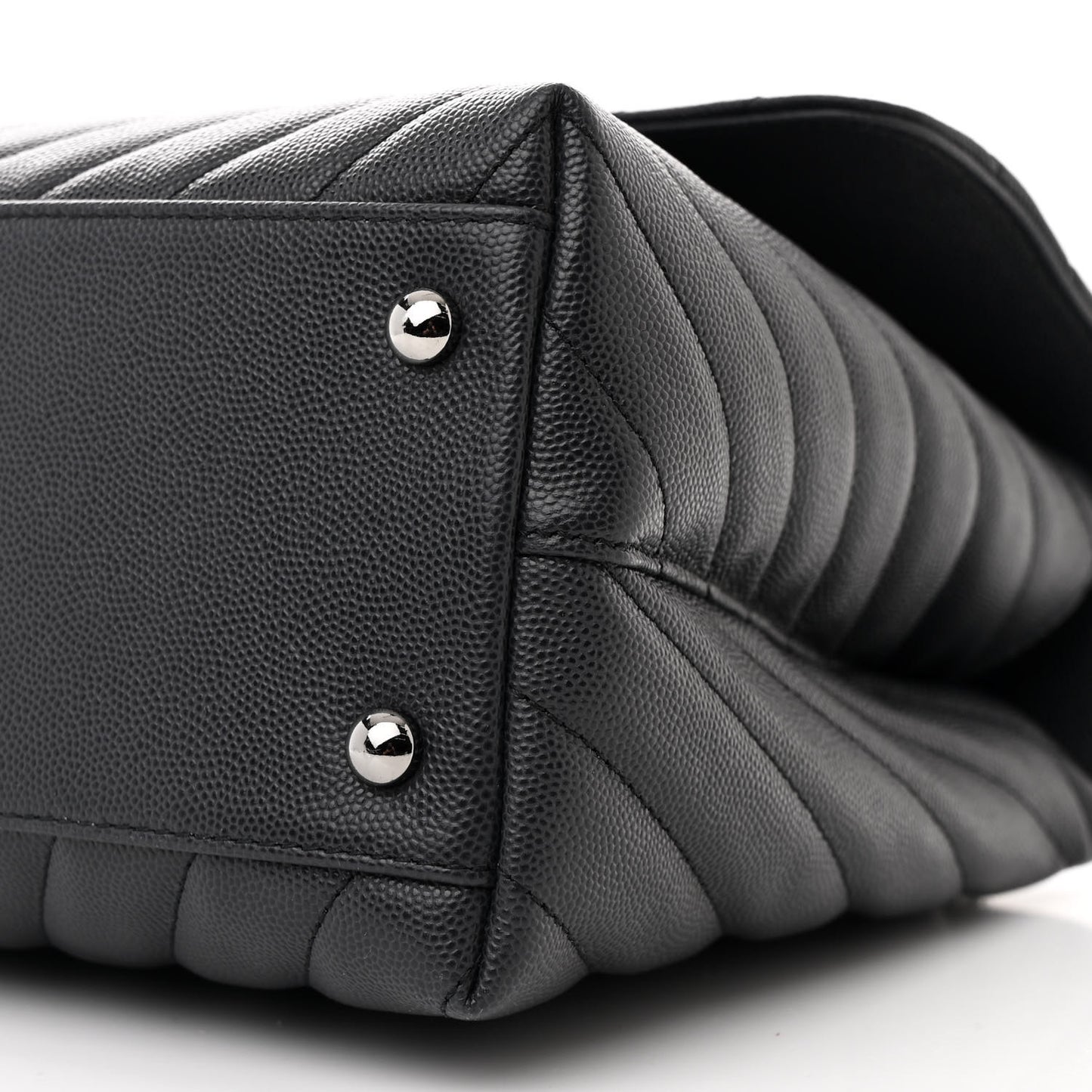 Caviar Chevron Quilted Medium Coco Handle Flap Dark Grey