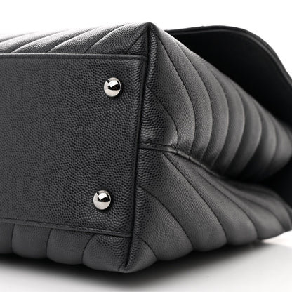 Chanel Caviar Chevron Quilted Medium Coco Handle Flap Dark Grey 11 of 11