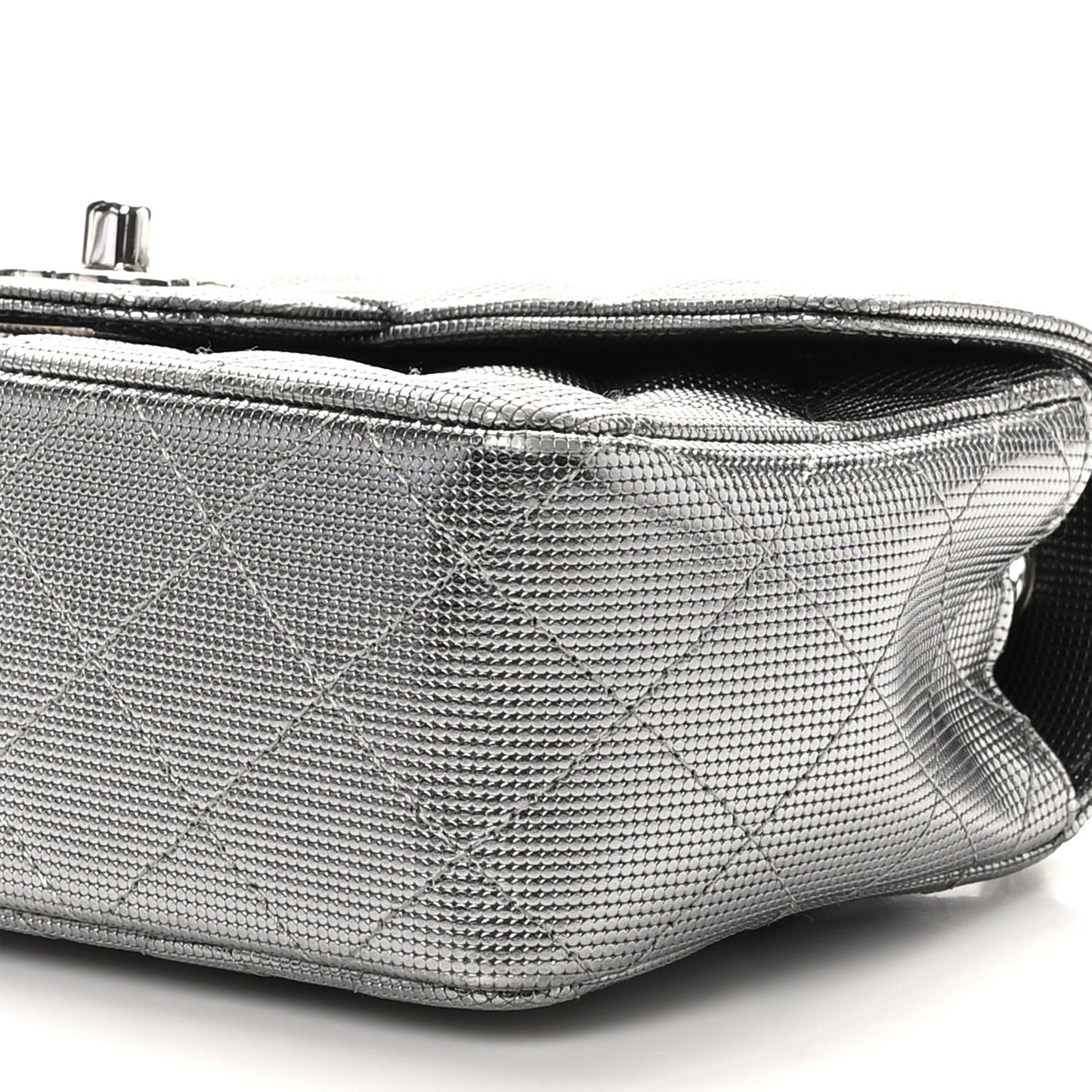 Metallic Calfskin Quilted Pixel Effect Mini Rectangular Flap Dark Silver