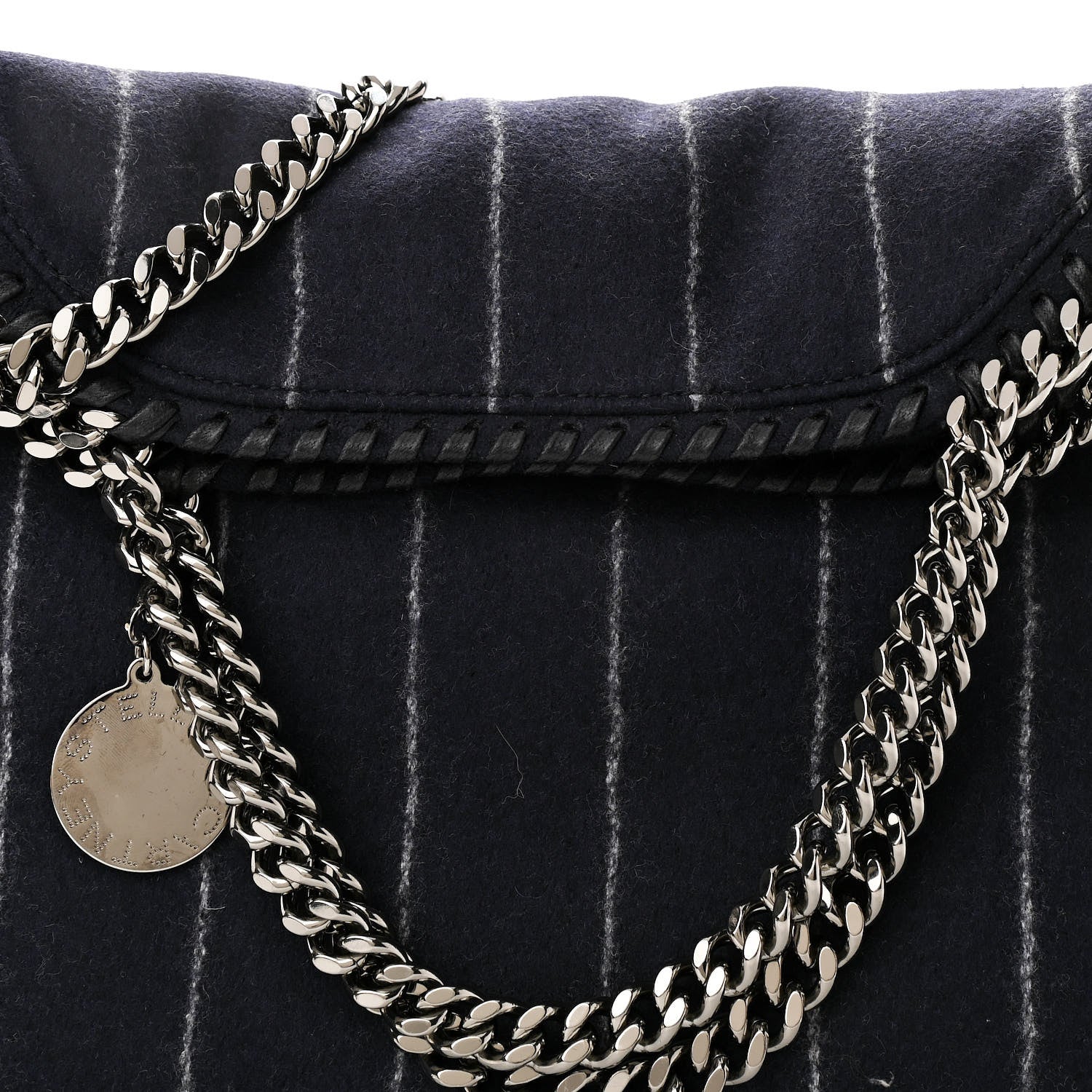 Stella McCartney Wool Stripe Falabella Fold Over Tote Navy 6 of 8