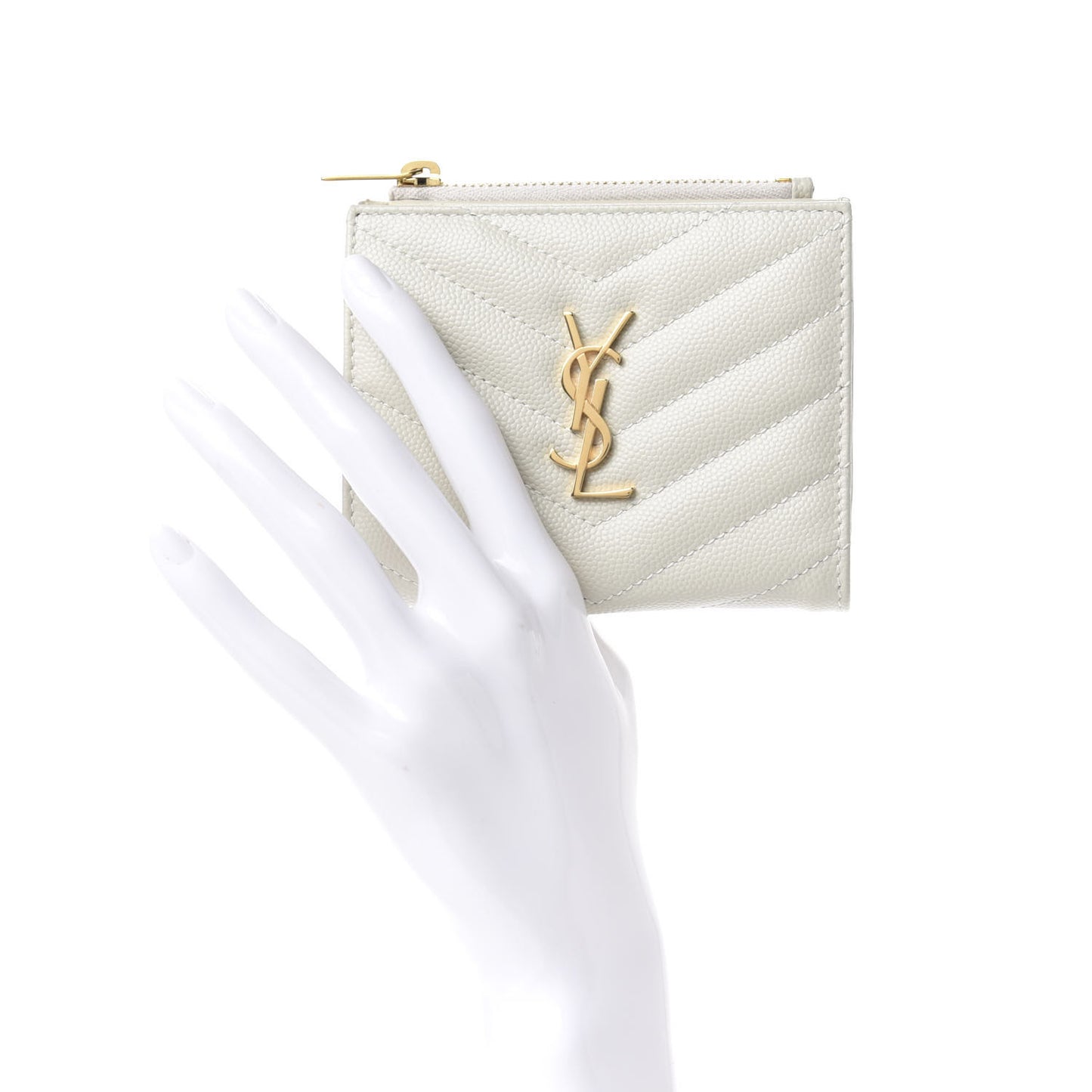 Grain De Poudre Matelasse Chevron Monogram Zipped Card Case Crema Soft