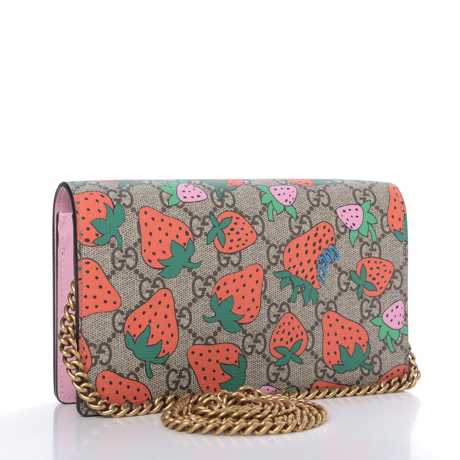 Gucci GG Supreme Monogram Strawberry Chain Wallet 3 of 9