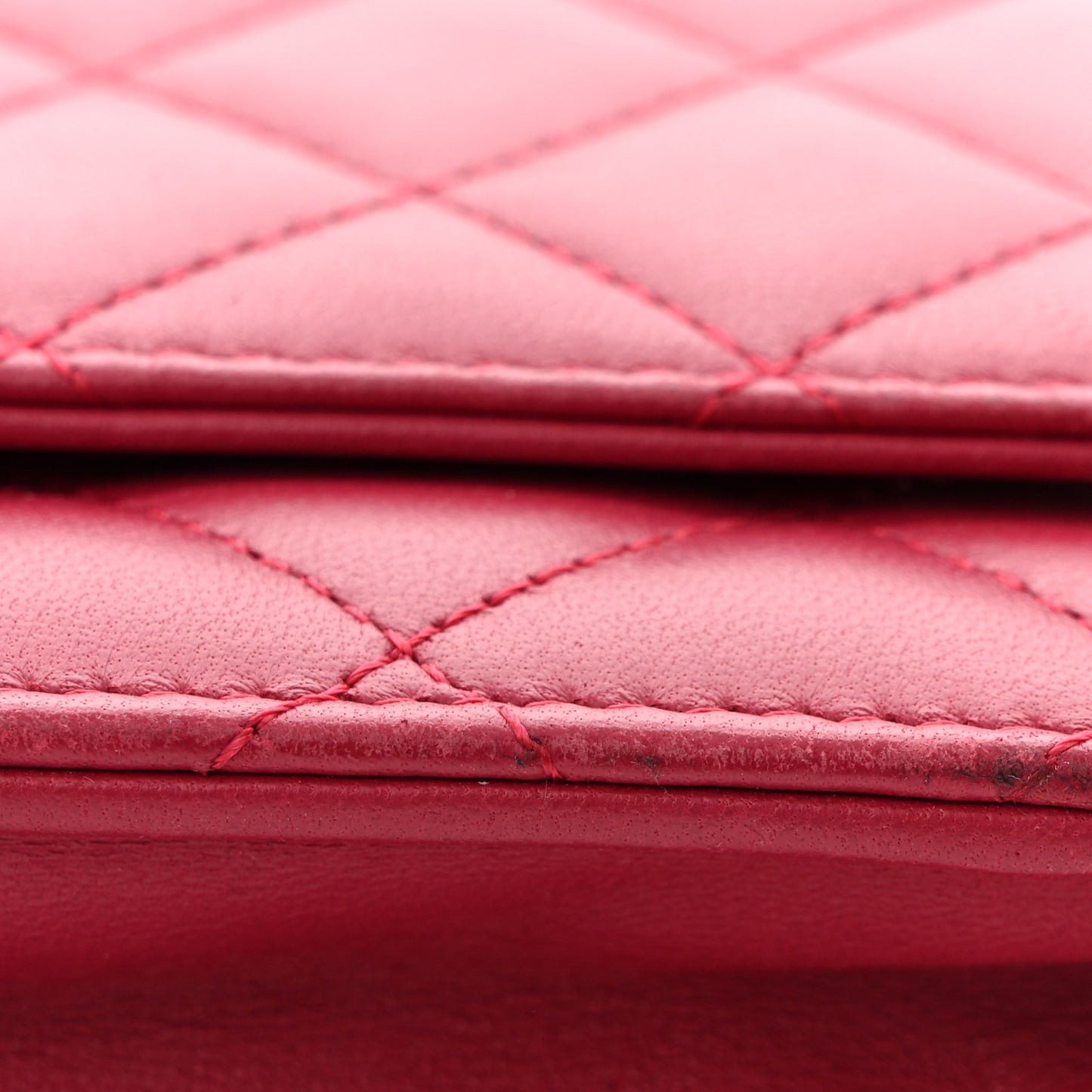 Lambskin Quilted Trendy CC Wallet On Chain WOC Dark Pink