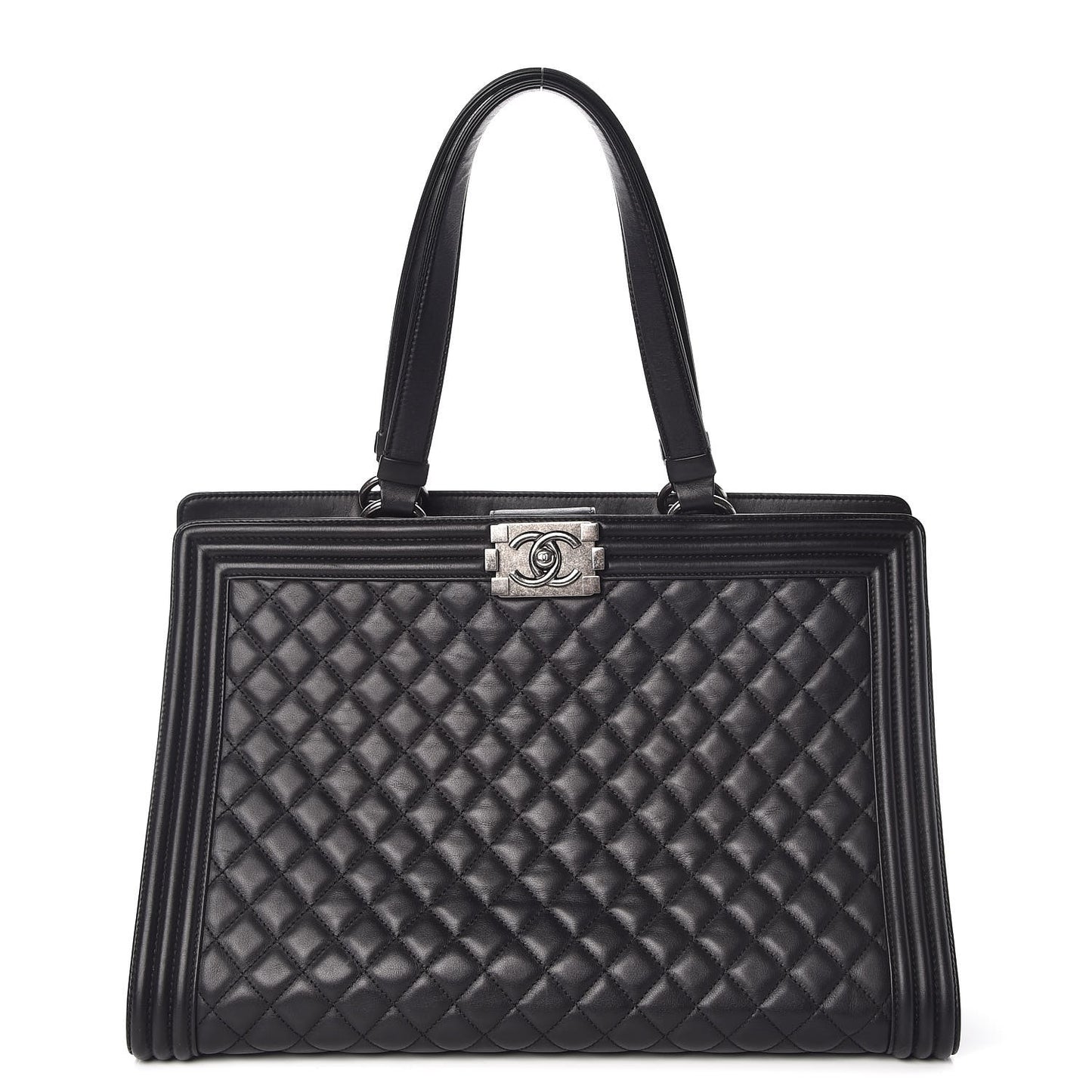 Calfskin Quilted Boy Shopping Tote Black
