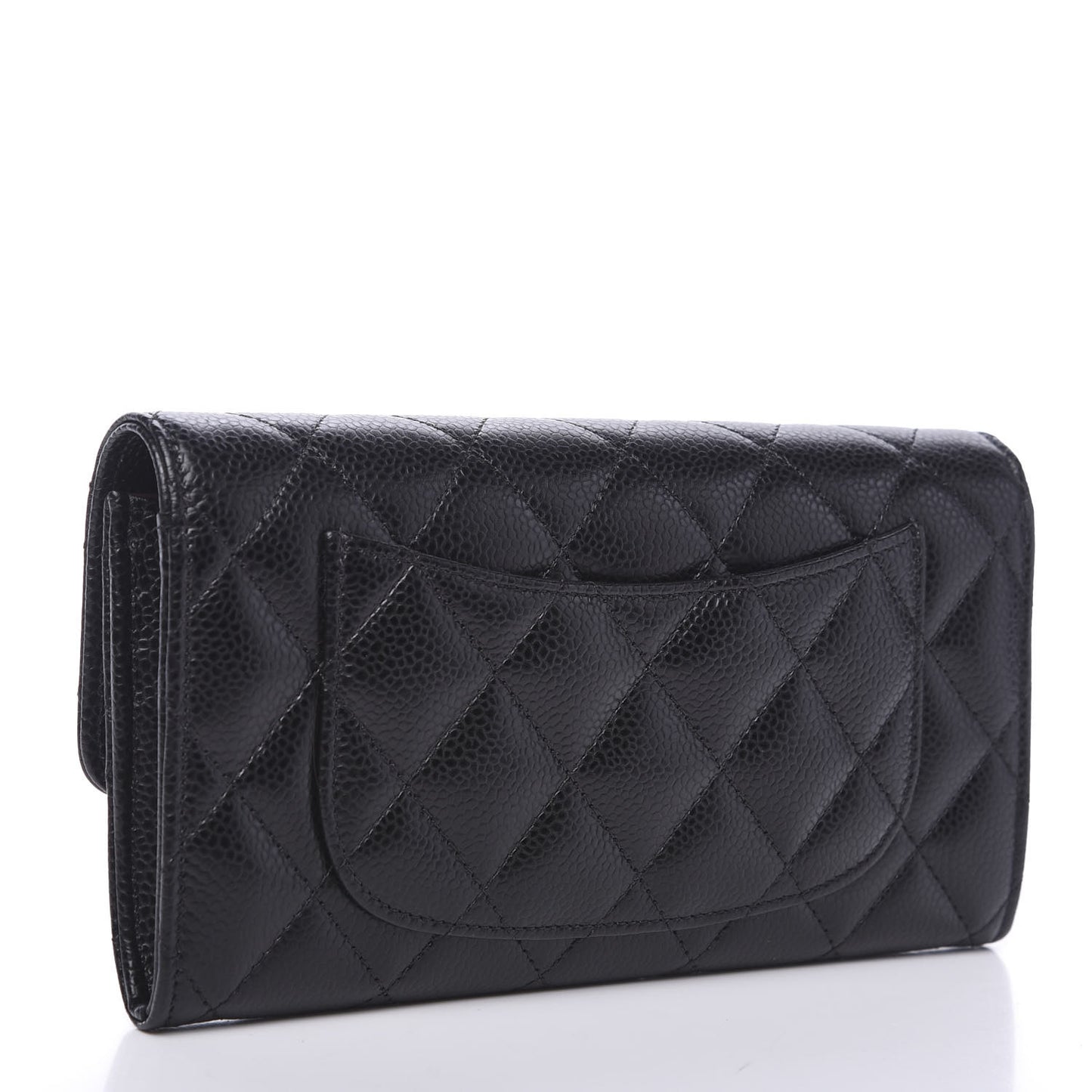 Caviar Quilted Large Gusset Flap Wallet Black