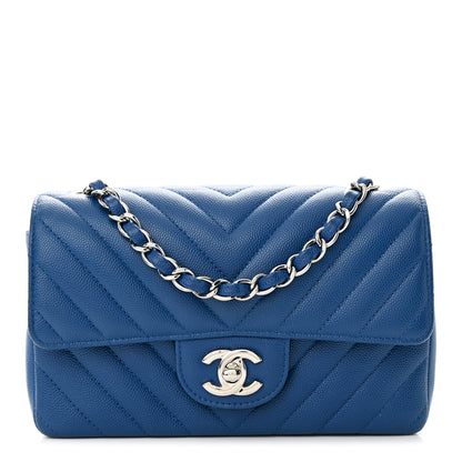 Chanel Caviar Chevron Quilted Mini Rectangular Flap Blue 1 of 9