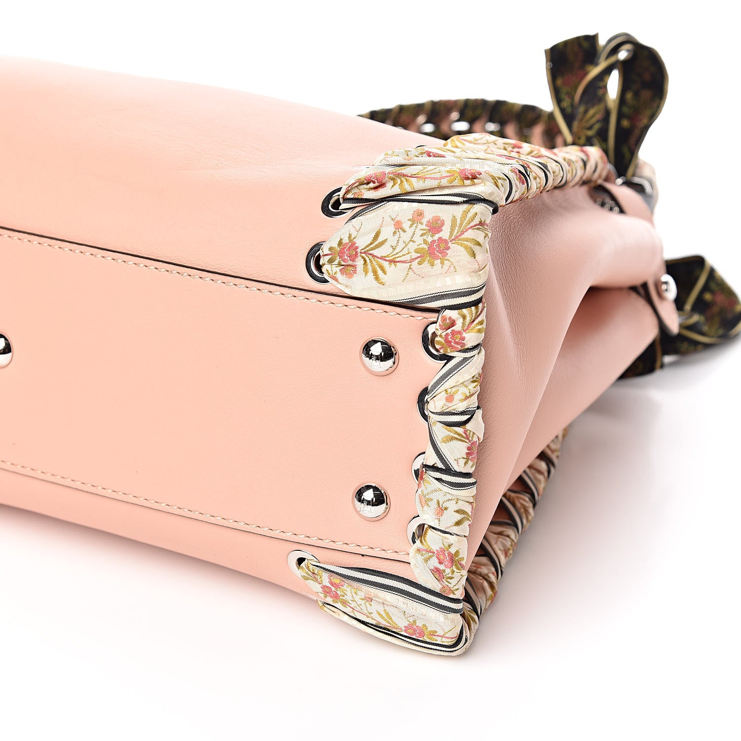 Fendi Vitello Seta Shiny Nappa Ribbon Lace Up Floral Medium Peekaboo Iconic Satchel Baby Pink Multicolor 11 of 12