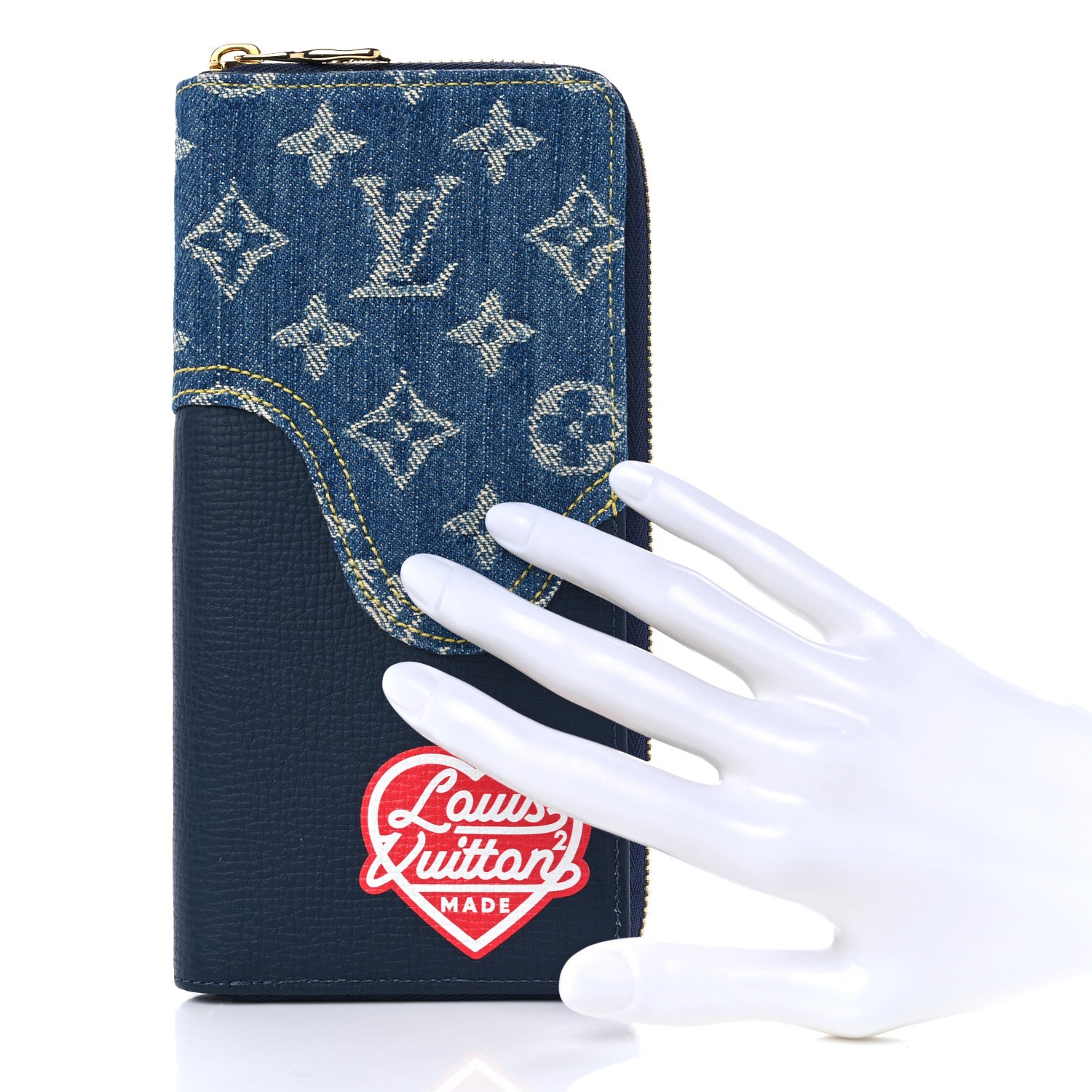 Louis Vuitton X NIGO Taurillon Monogram Denim Drip Zippy Vertical Wallet Blue 2 of 6