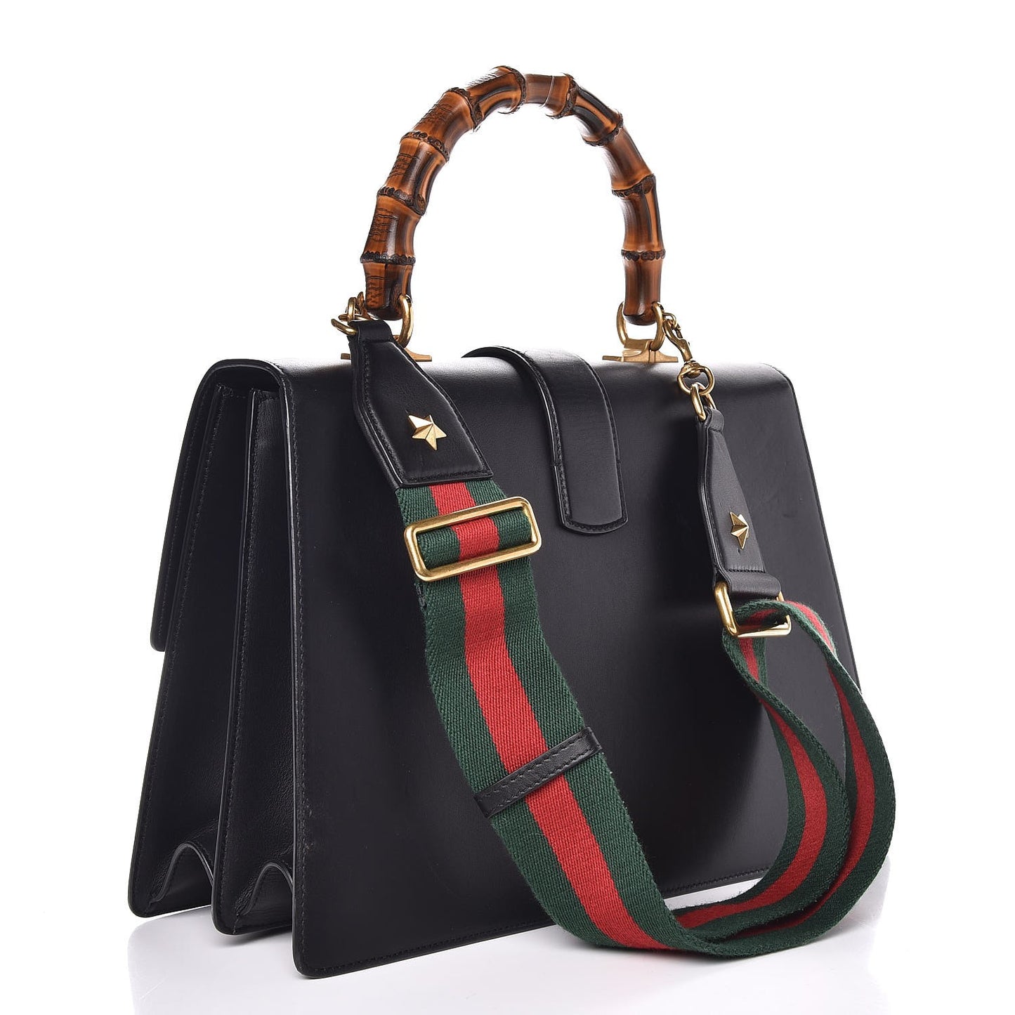 Moon Calfskin Web Large Dionysus Bamboo Top Handle Bag Black