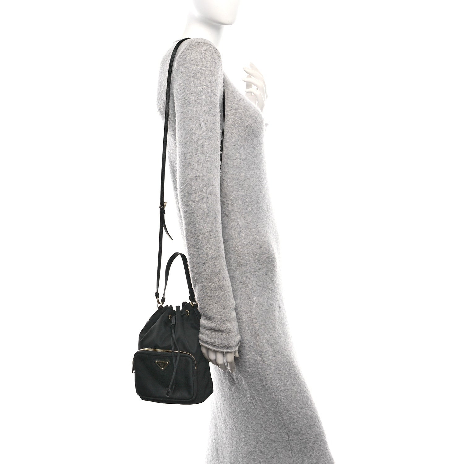 Prada Saffiano Tessuto Nylon Mini Bucket Crossbody Bag Black 2 of 14