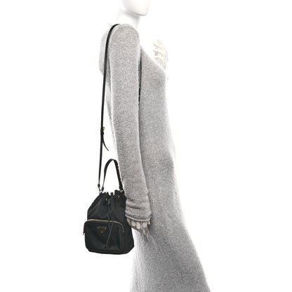Prada Saffiano Tessuto Nylon Mini Bucket Crossbody Bag Black 2 of 14