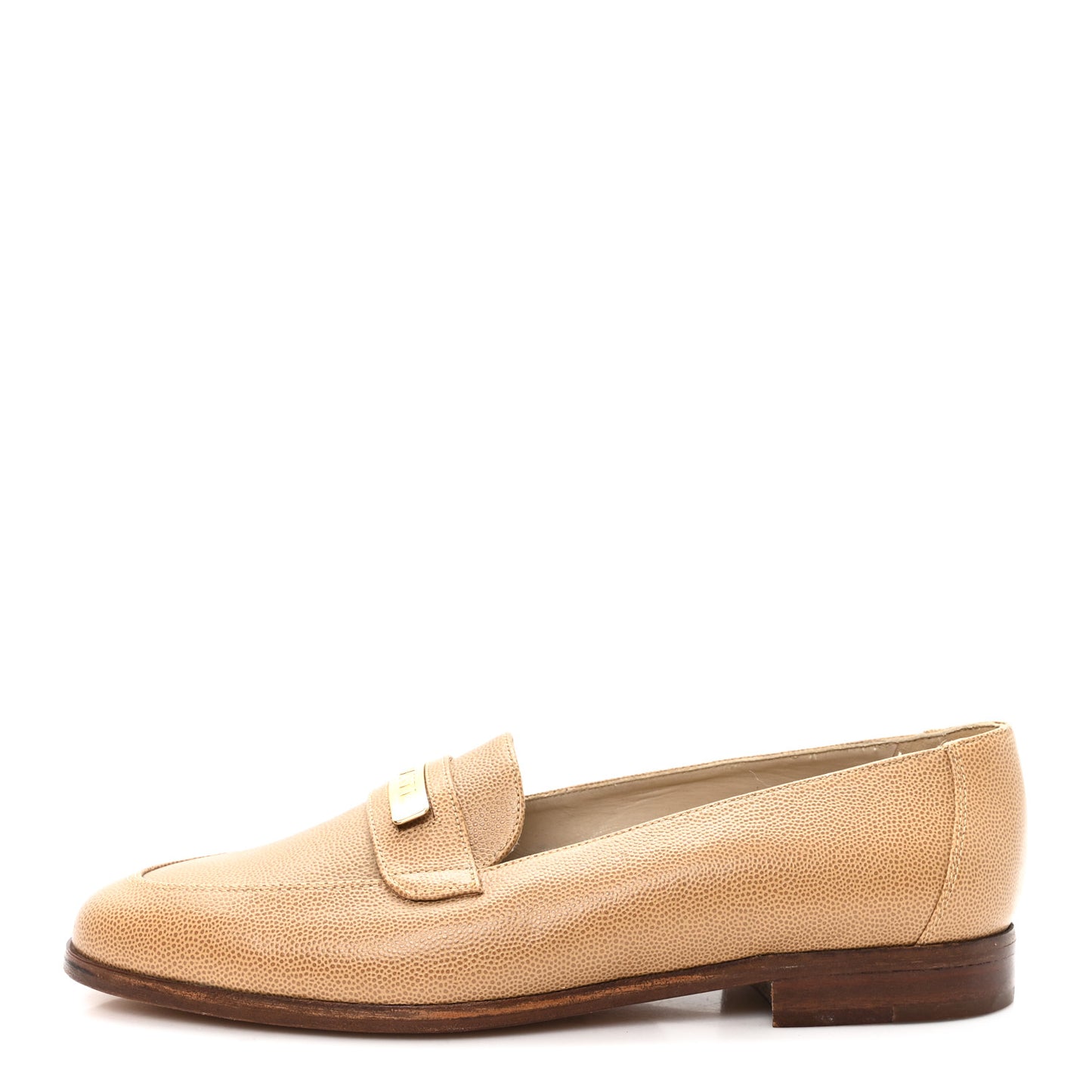 Caviar Logo Plate Moccasin Loafers 38.5 Beige