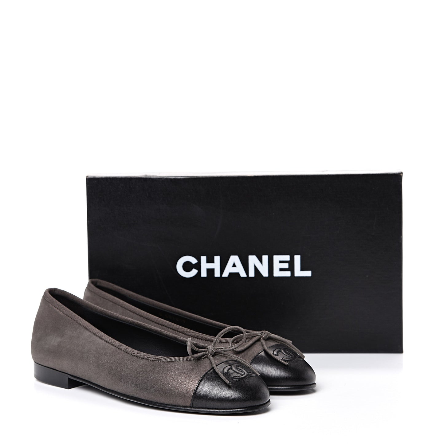 Metallic Lambskin Cap Toe CC Ballerina Flats 37 Brown Black