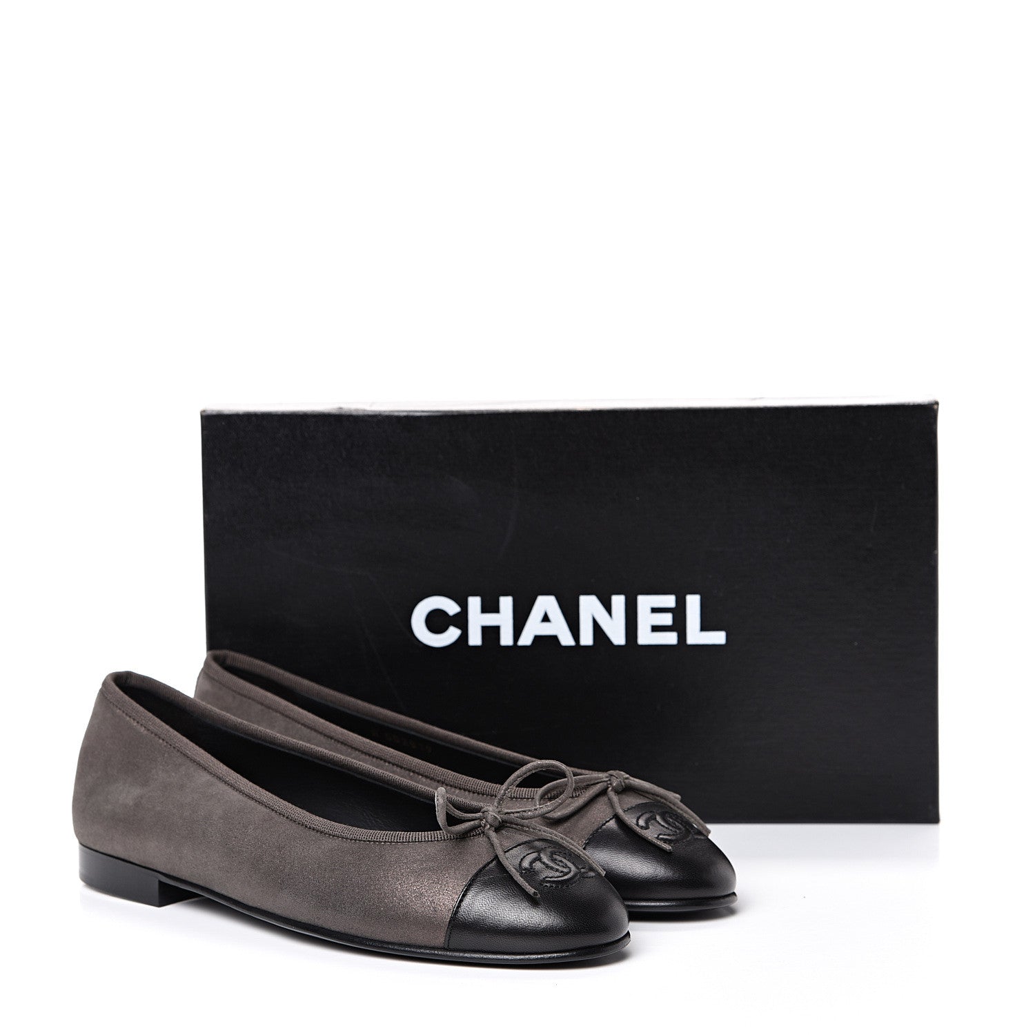 Chanel Metallic Lambskin Cap Toe CC Ballerina Flats 37 Brown Black 10 of 10
