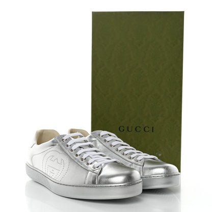 Gucci Metallic Nappa Interlocking G Perforated Mens Ace Sneakers 11 Silver 9 of 9