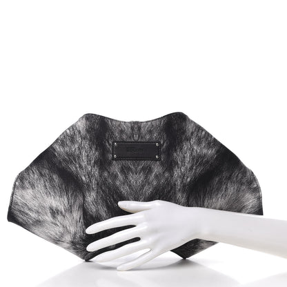 Alexander McQueen Silk Fur Print De Manta Clutch Black Grey 2 of 11