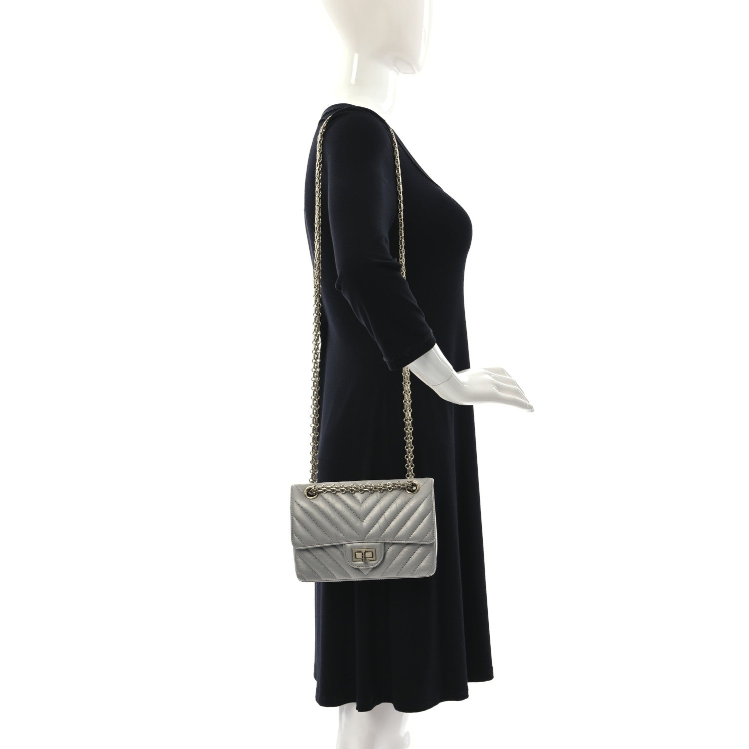 Chanel Metallic Aged Calfskin Chevron Quilted 2.55 Reissue Mini Flap Silver 2 of 9