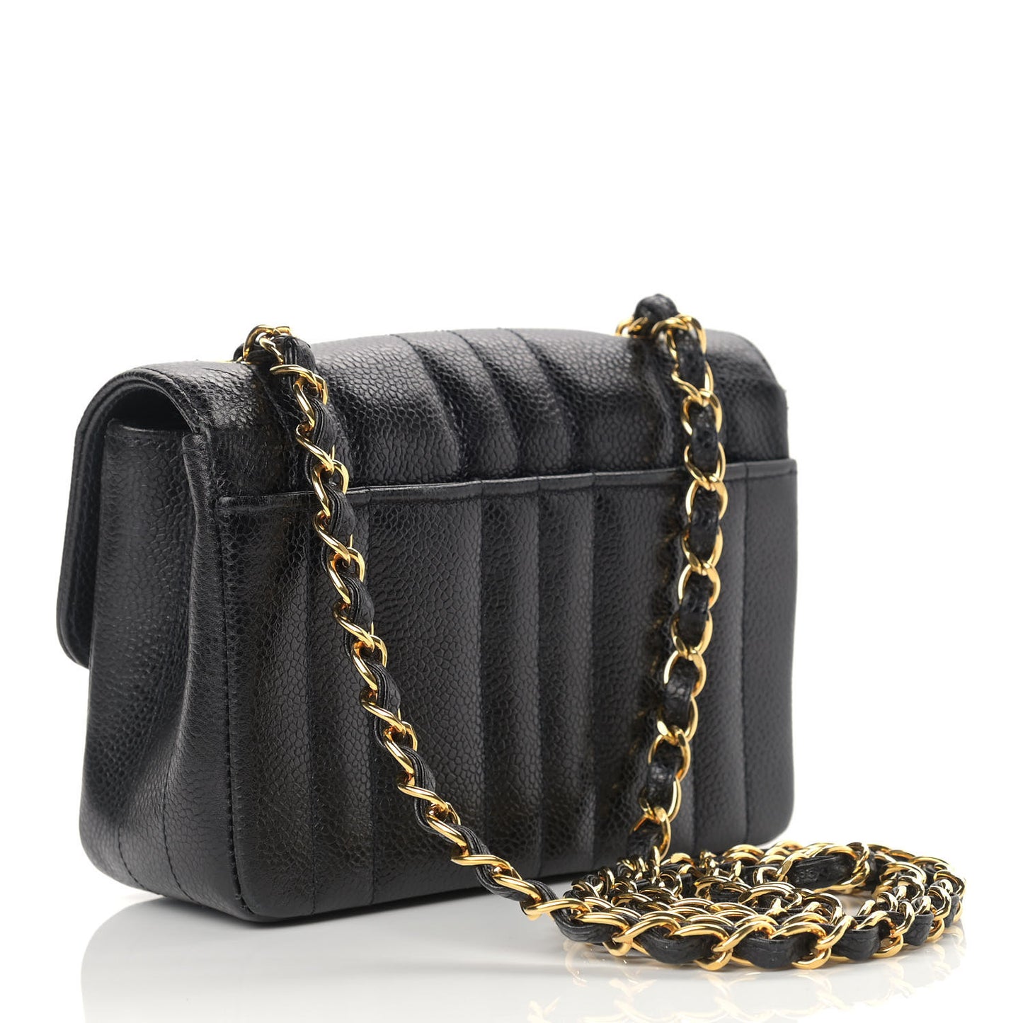 Caviar Vertical Quilted Mini Flap Black