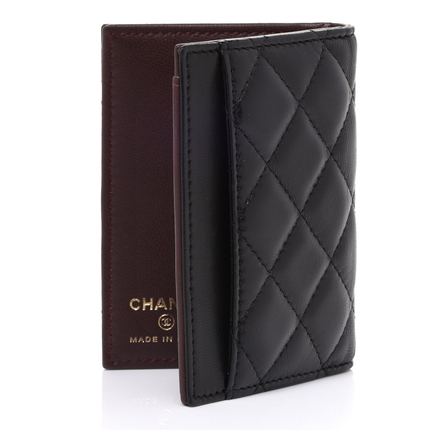 Lambskin Quilted Card Holder Wallet Black