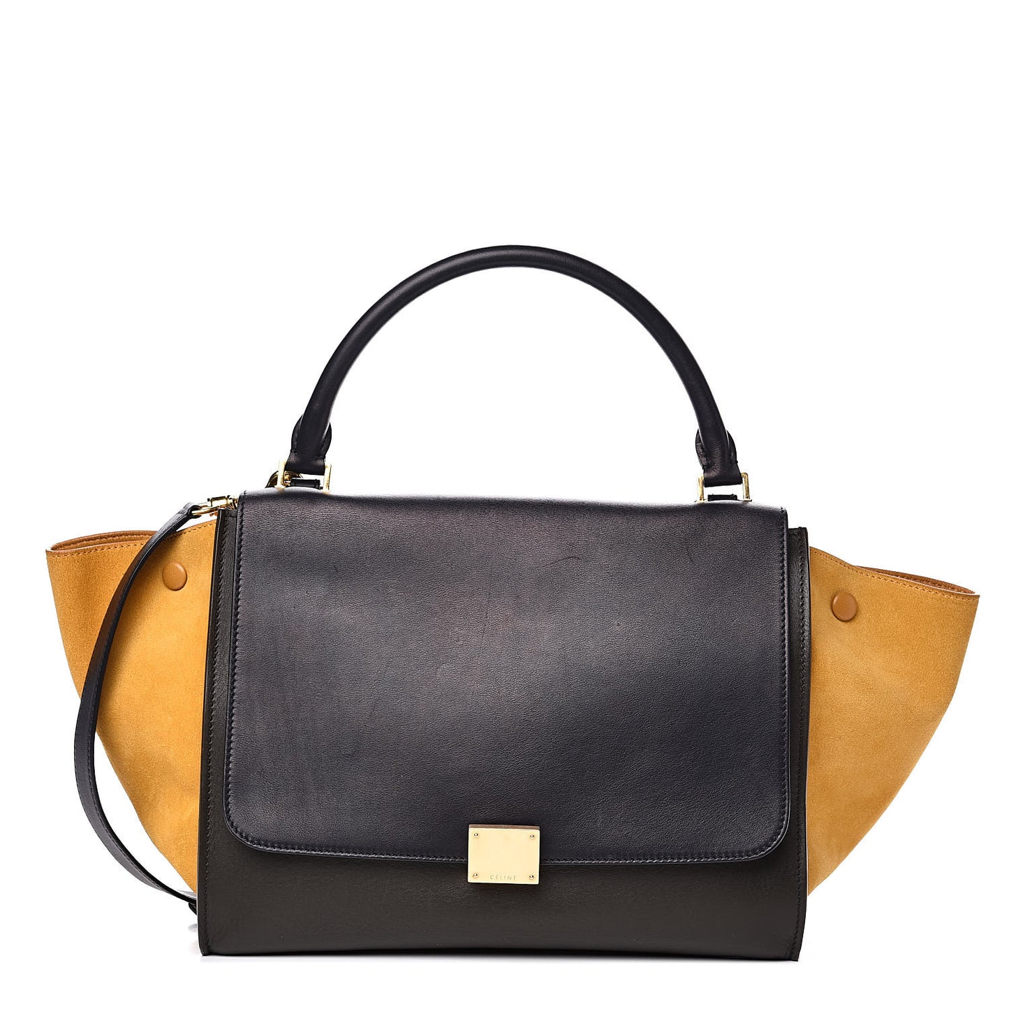 Smooth Calfskin Suede Medium Tri-Color Trapeze Mustard