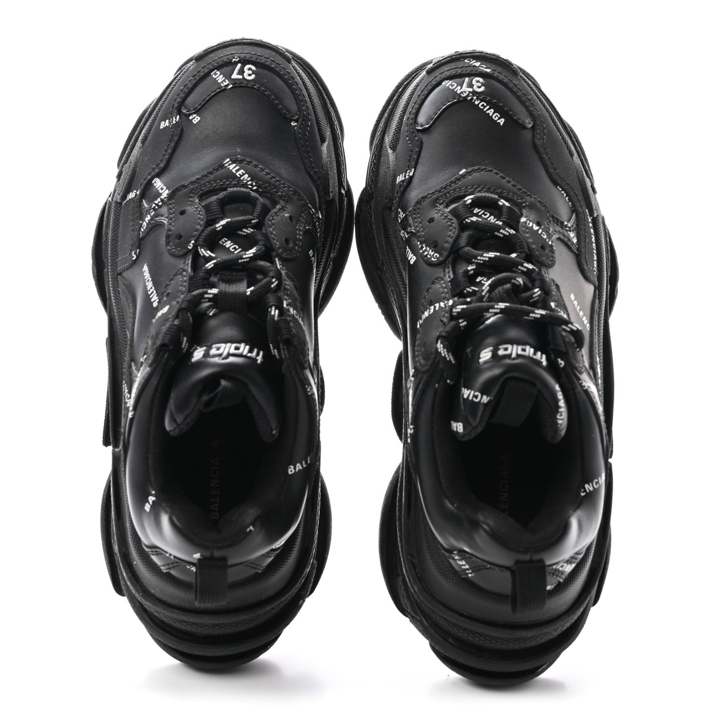 Technical Fabric Allover Logo Womens Triple S Sneakers 37 Black White
