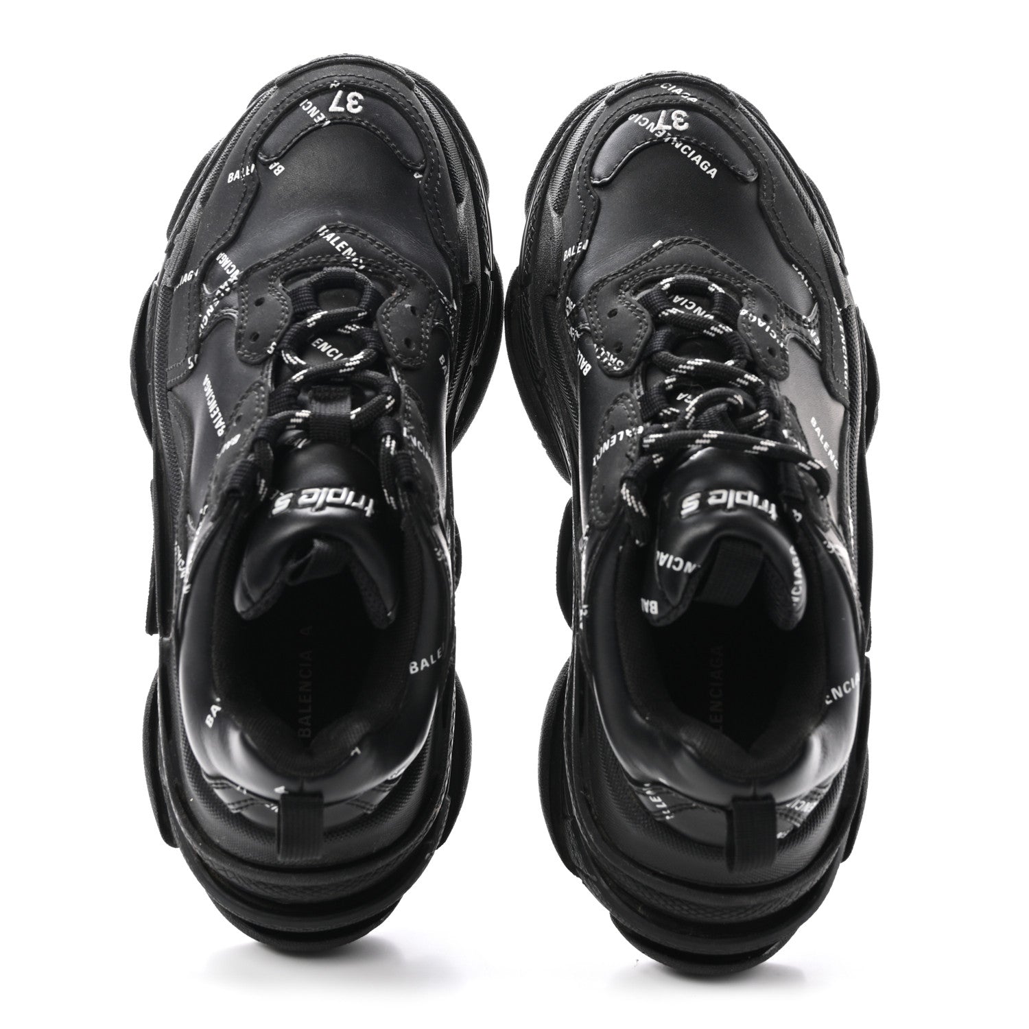 Balenciaga Technical Fabric Allover Logo Womens Triple S Sneakers 37 Black White 2 of 9