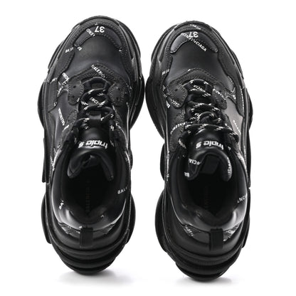 Balenciaga Technical Fabric Allover Logo Womens Triple S Sneakers 37 Black White 2 of 9