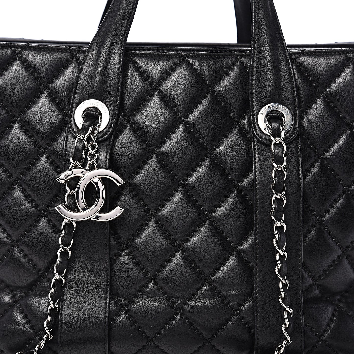 Lambskin Quilted Large Easy Carry Shopping Tote Black