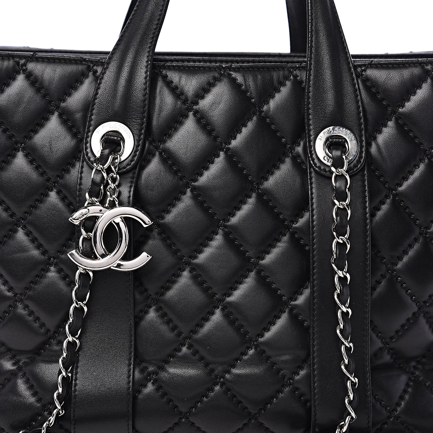 Chanel Lambskin Quilted Large Easy Carry Shopping Tote Black 21 of 21