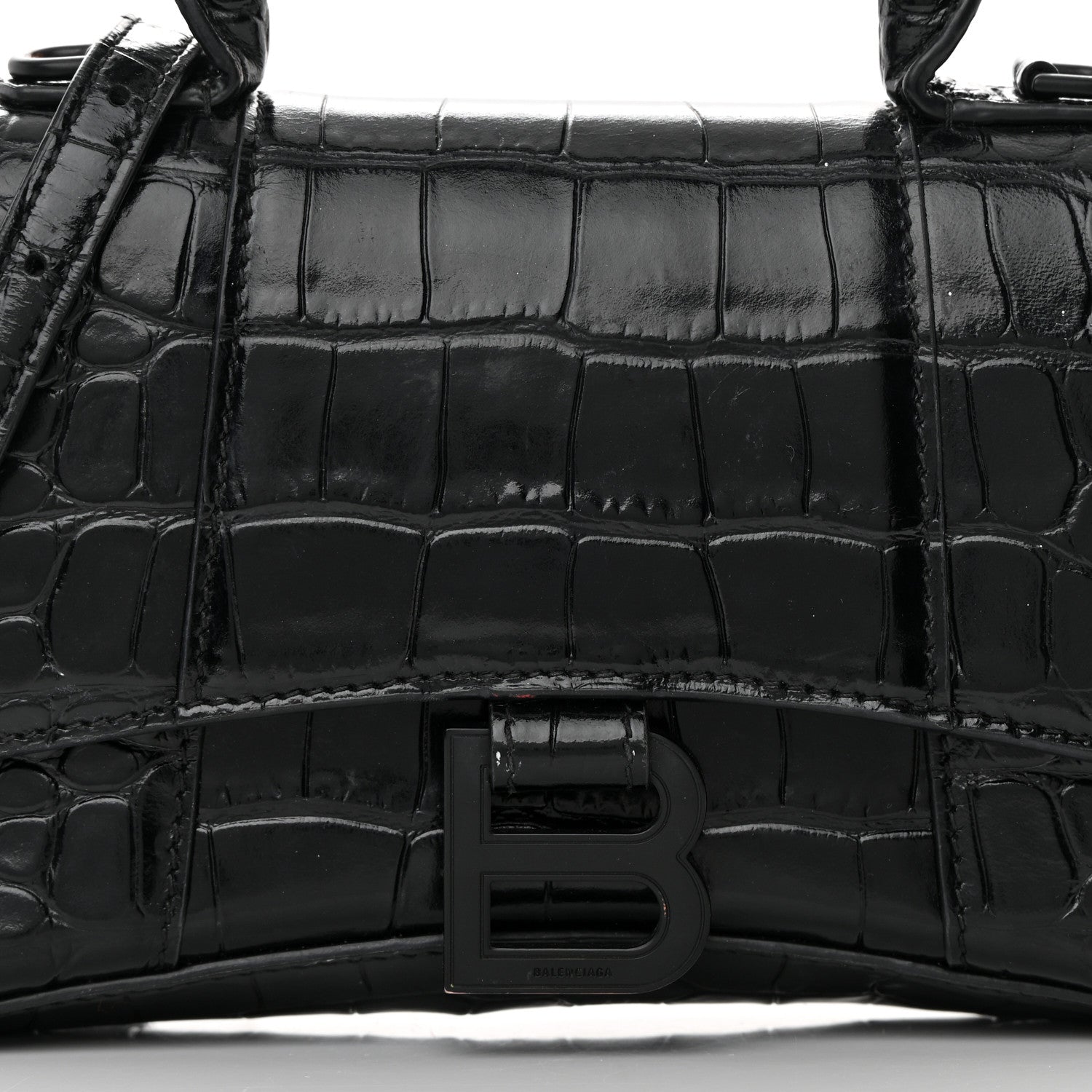 Balenciaga Shiny Calfskin Monochrome Crocodile Embossed Hourglass Top Handle Bag XS Black 9 of 25