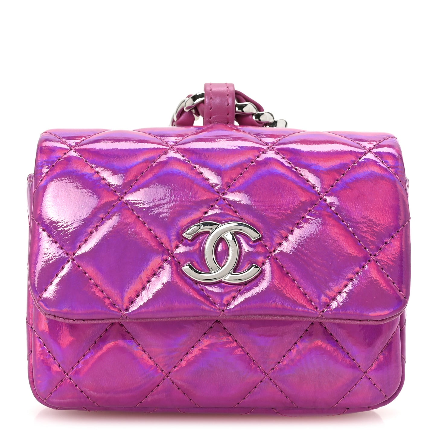 Iridescent Mirror Goatskin Hook Card Holder Fuchsia