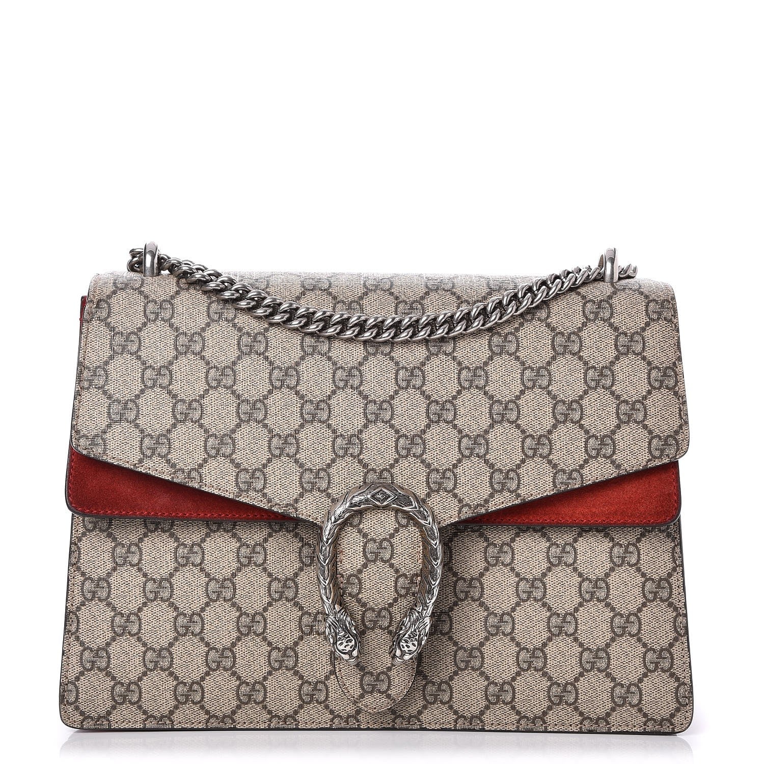 Gucci GG Supreme Monogram Suede Cudu Medium Dionysus Shoulder Bag Beige Ebony Vulcanic Red 1 of 10