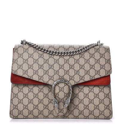 Gucci GG Supreme Monogram Suede Cudu Medium Dionysus Shoulder Bag Beige Ebony Vulcanic Red 1 of 10