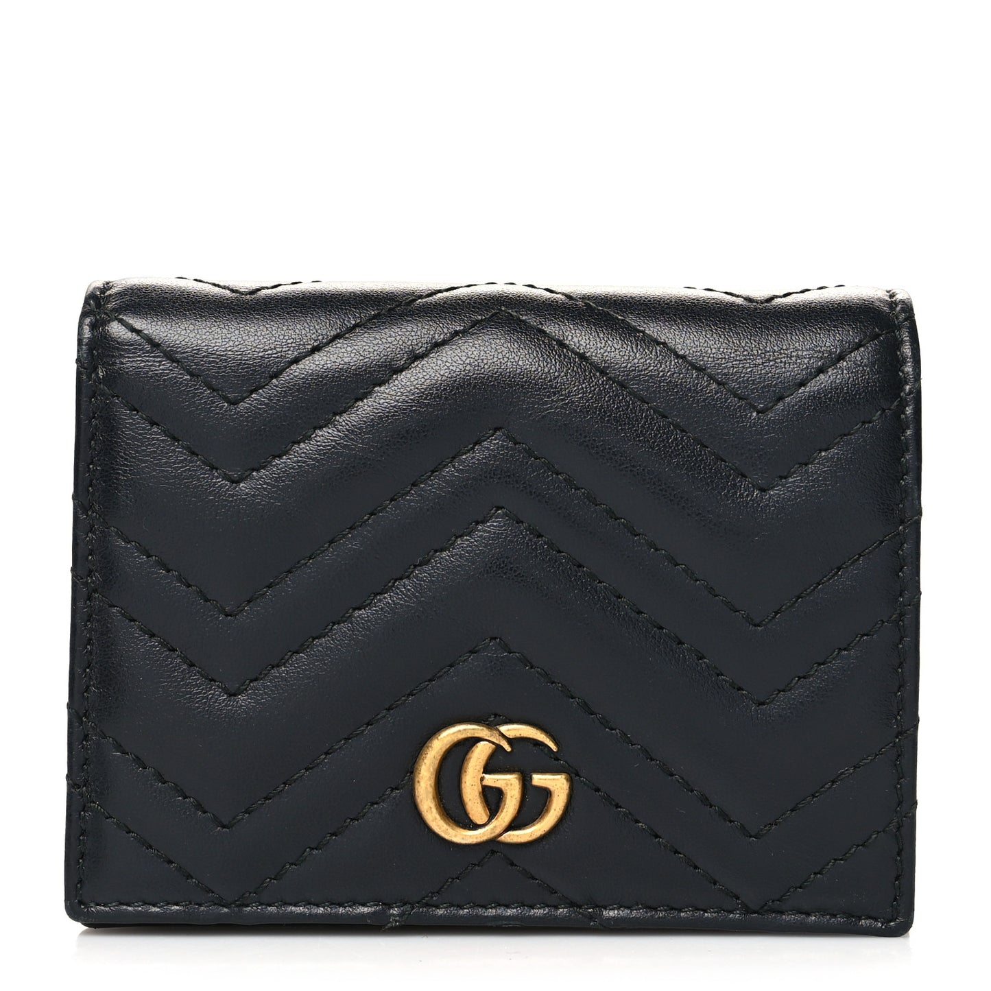 Calfskin Matelasse GG Marmont Card Case Wallet Black