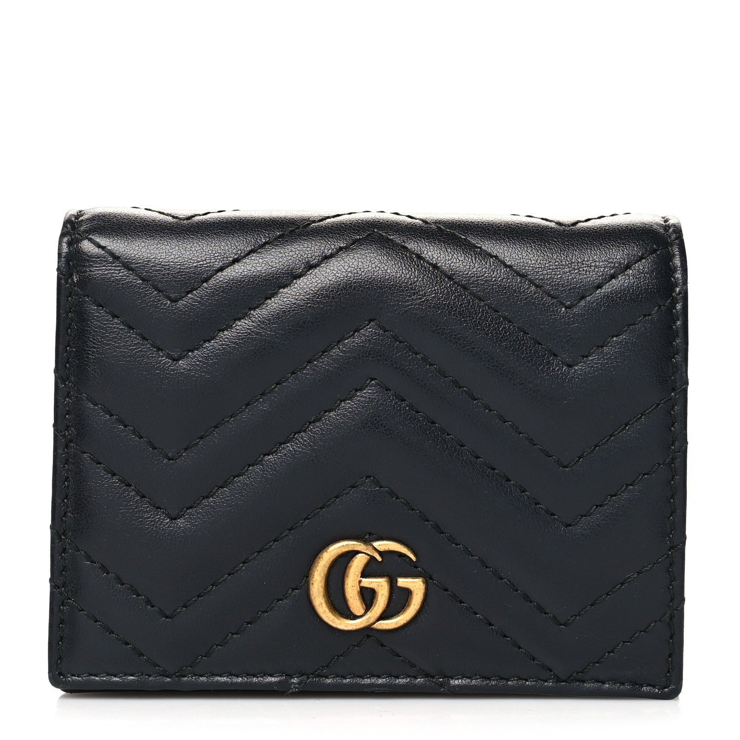 Gucci Calfskin Matelasse GG Marmont Card Case Wallet Black 1 of 12