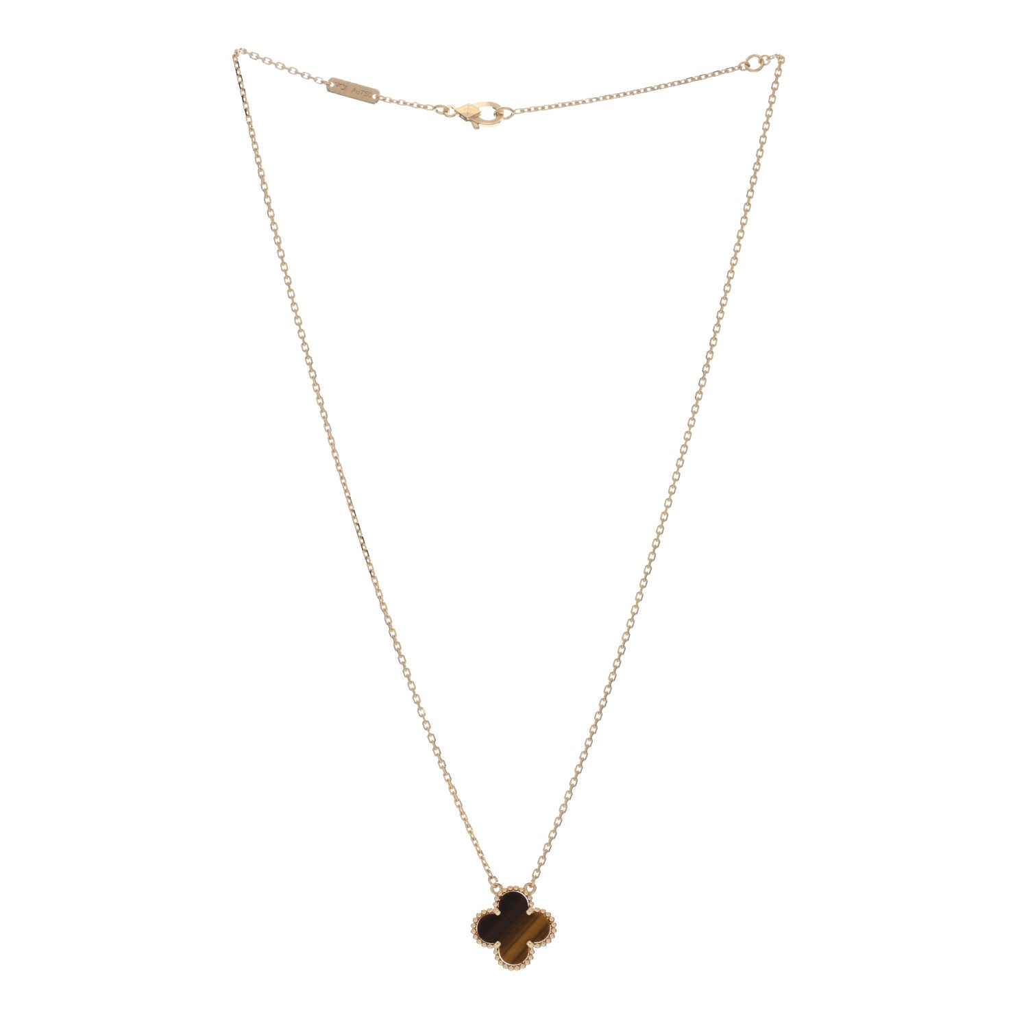 Van Cleef & Arpels 18K Yellow Gold Tiger Eye Vintage Alhambra Pendant Necklace 2 of 5
