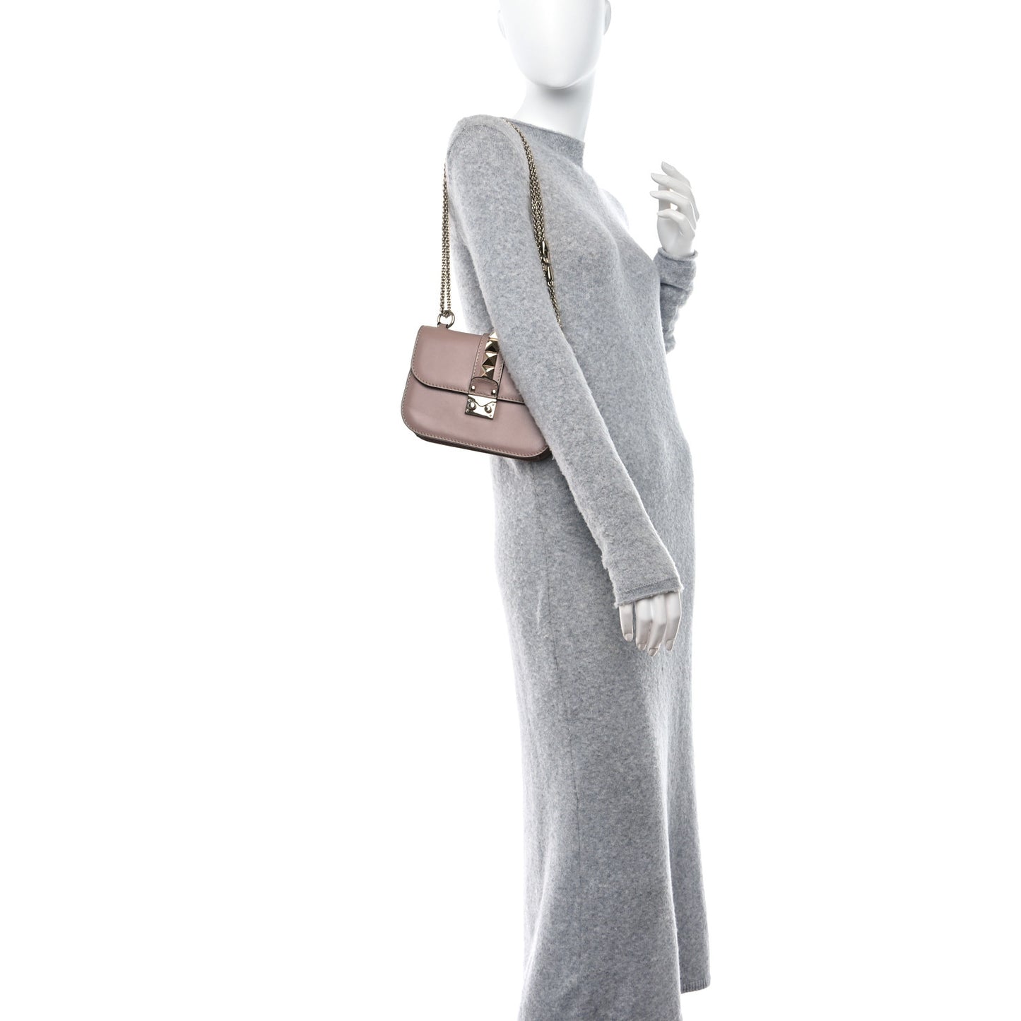 VALENTINO GARAVANI Vitello Small Glam Lock Rockstud Flap Poudre