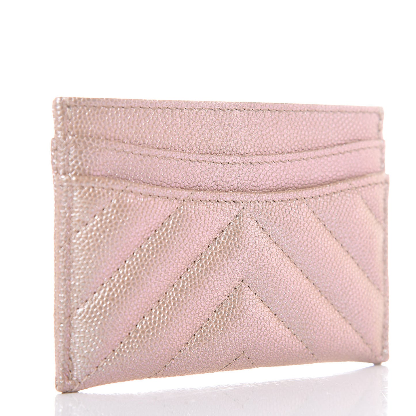 Metallic Caviar Chevron Quilted Card Holder Light Gold