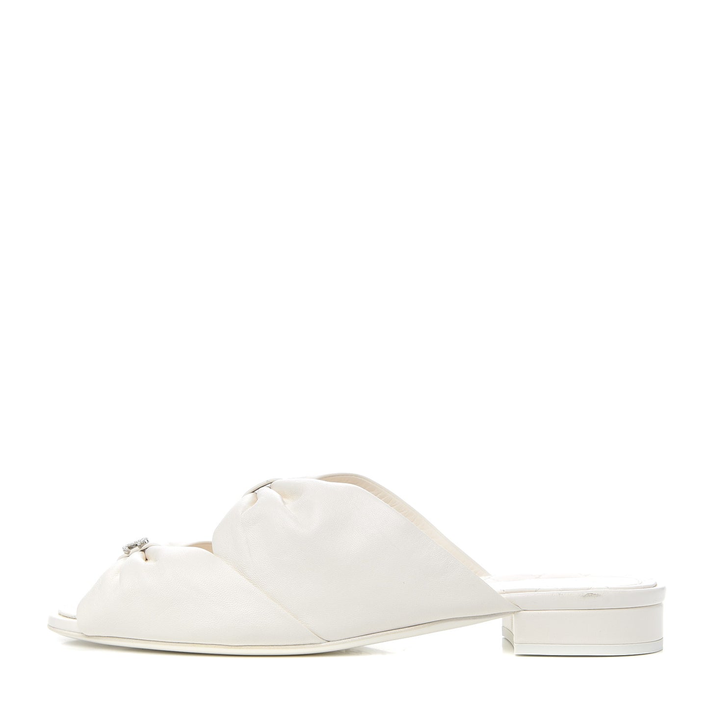 Lambskin Pearl Bow CC Flat Sandals 40.5 White