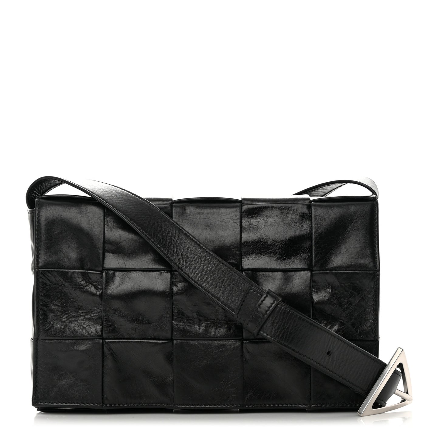 Paper Calfskin Maxi Intreccio Cassette Crossbody Bag Black