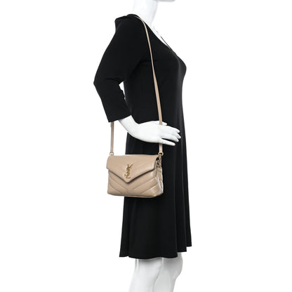 Saint Laurent Calfskin Y Quilted Monogram Toy Loulou Crossbody Bag Dark Beige 2 of 11