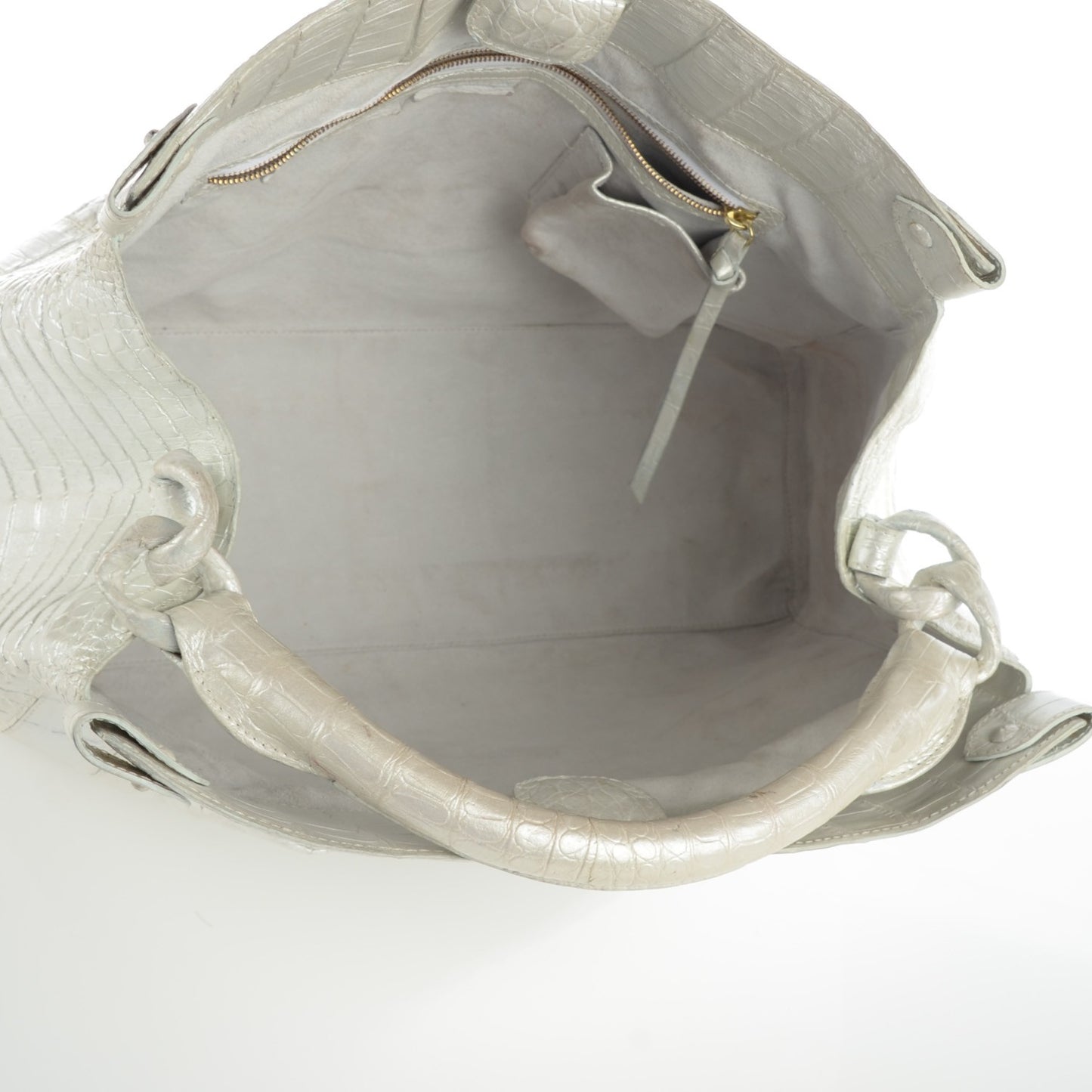 Crocodile Top Handle Bag Silver