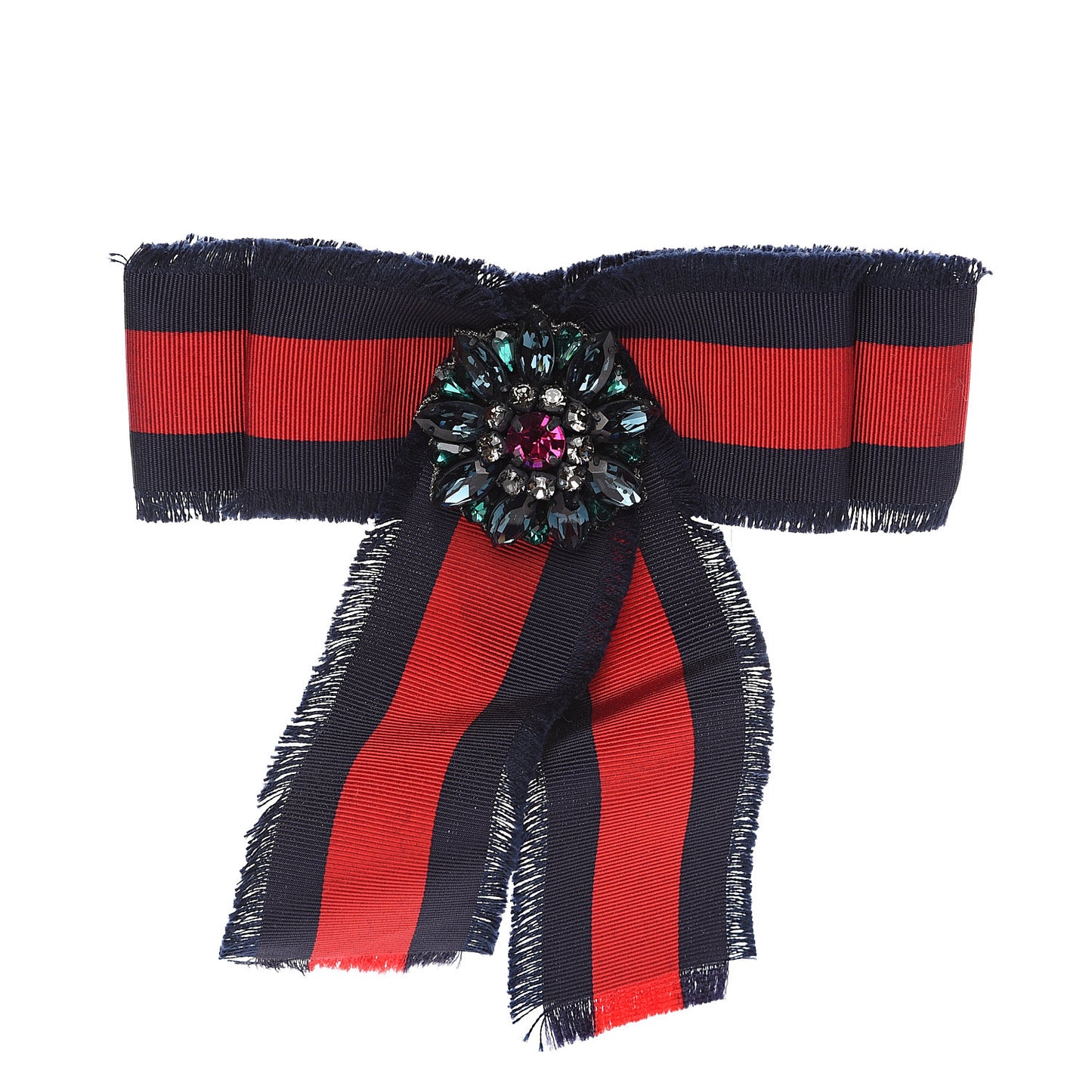 Grosgrain Web Crystal Bow Brooch Blue Red