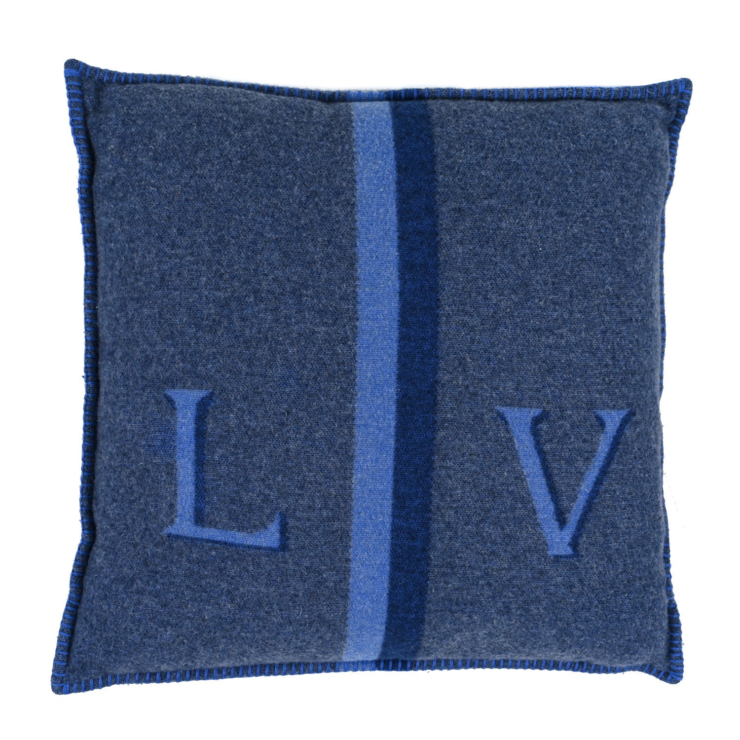 Louis Vuitton Wool Cashmere Cushion Pillow Blue Gray 1 of 4